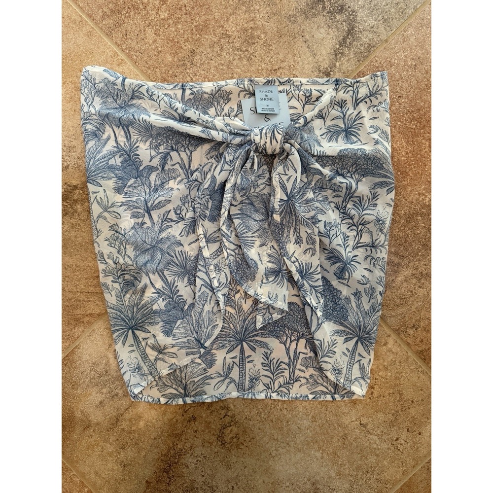 Women's Shade & Shore Sheer Palm Tree Sarong White & Blue Size Medium (8/10) NWT